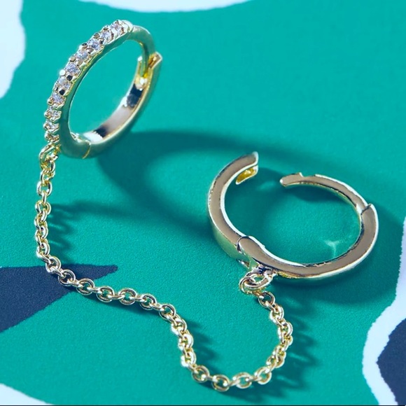 🆕 Anthropologie Louisa Huggie Hoop Crystal-Accented Chain Ear Cuff Earrings - Picture 6 of 10